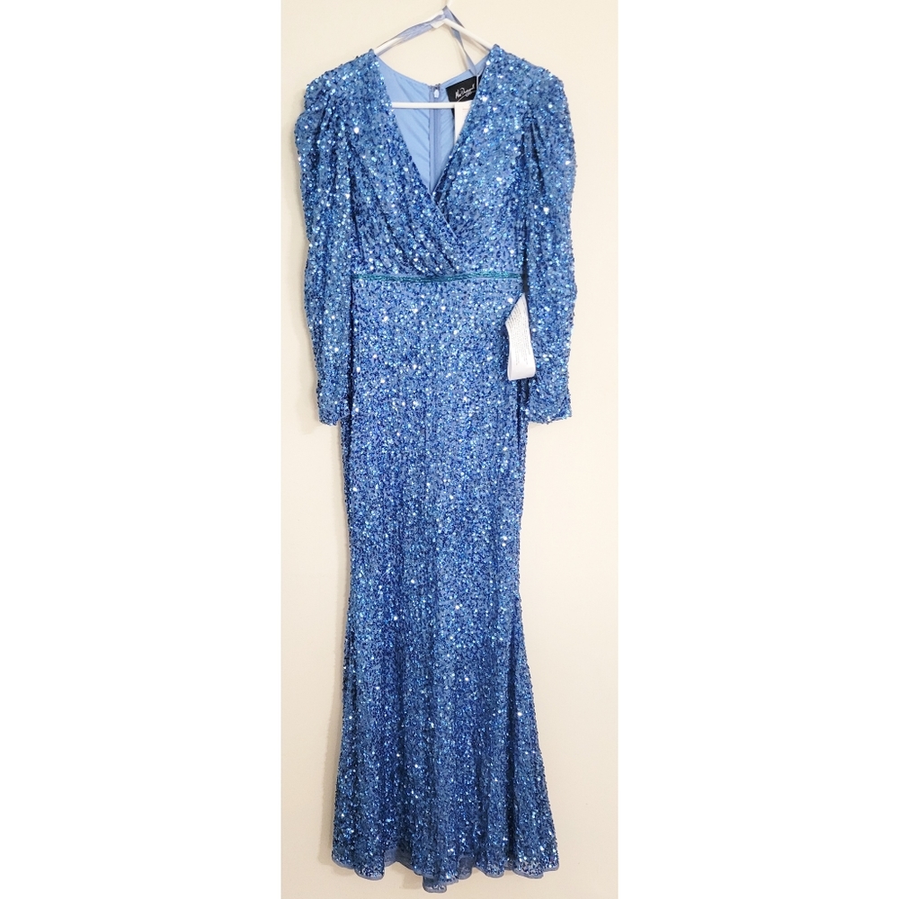Mac Duggal French Blue Sequin Gown Formal Dress 4  defect sequin repairs needed